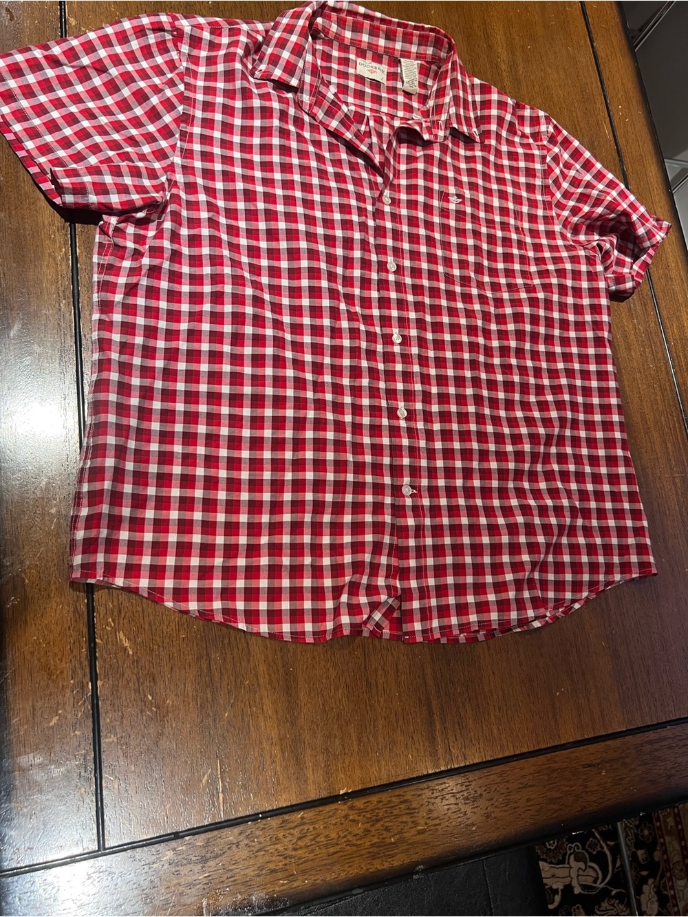 Men's Red Check Short-Sleeve Button-Down Shirt by
